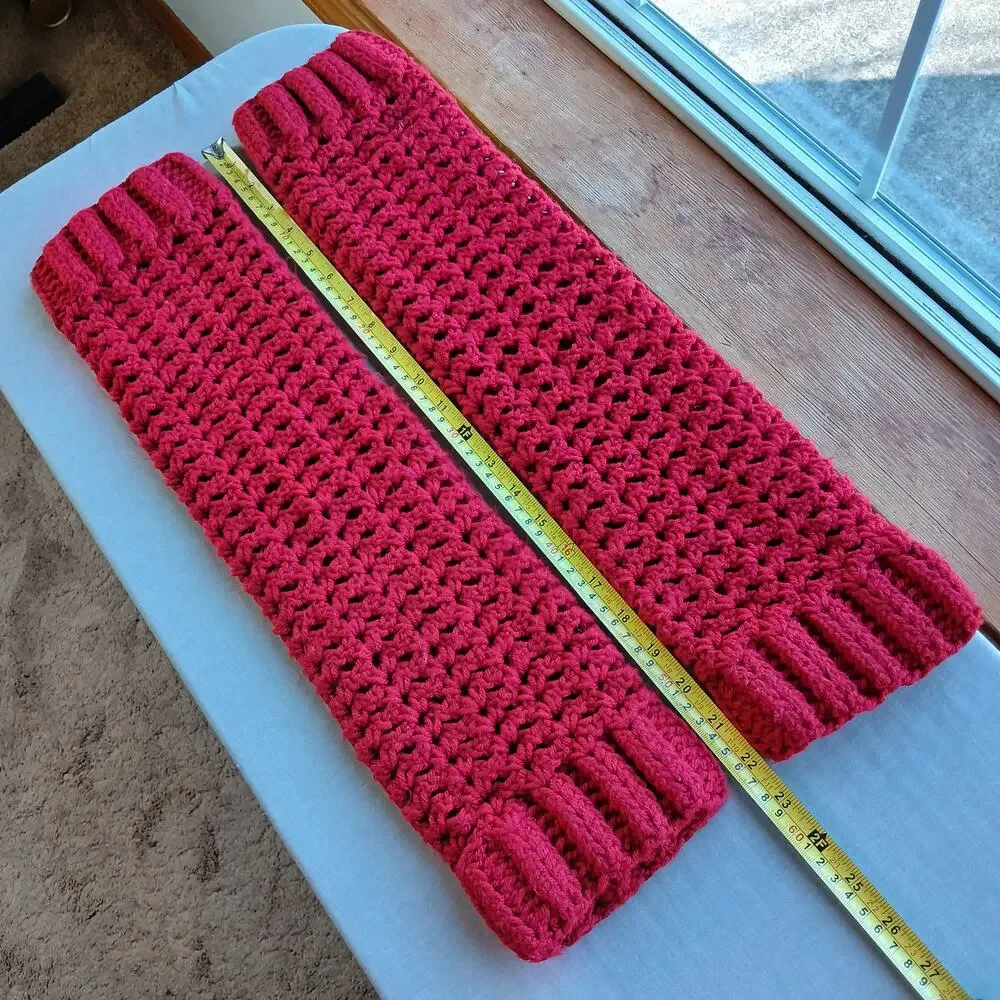 Cherry Red Leg Warmers OSFM crochet warm thick chunky over th knee dance premade